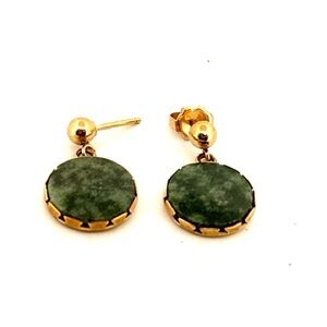 14K yellow gold circle drop earrings with Nephrite Jade 3.2g